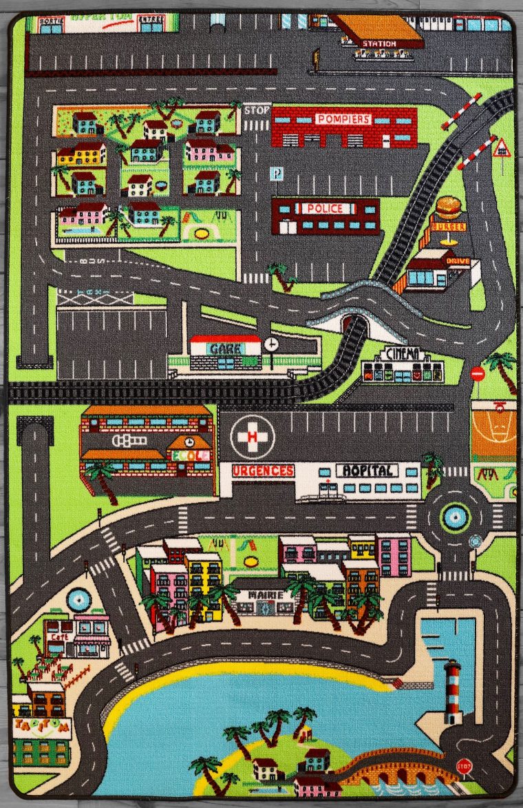 Tapis Enfant Voiture Dans La Ville – 130 X 200 Cm | Tapis concernant Les Jeux Des Garçons De Voiture