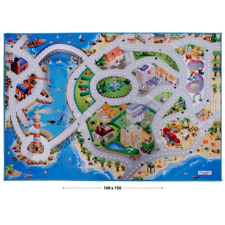 Tapis Jeu Enfant | Grand Tapis Voiture | Thème Bord De Mer 100 X 150 Cm À  Prix Discount dedans Jeux De Voiture Pour Petit