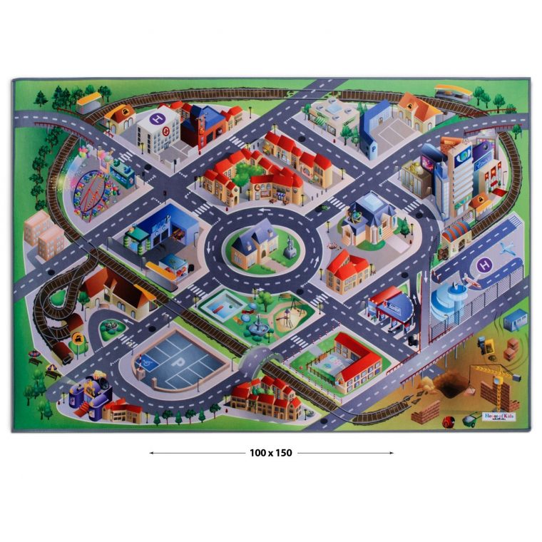 Tapis Voiture Enfant | Circuit Routier En Ville | Tapis De Jeu 100 X 150 Cm  À Prix Petit à Jeux De Petite Voiture