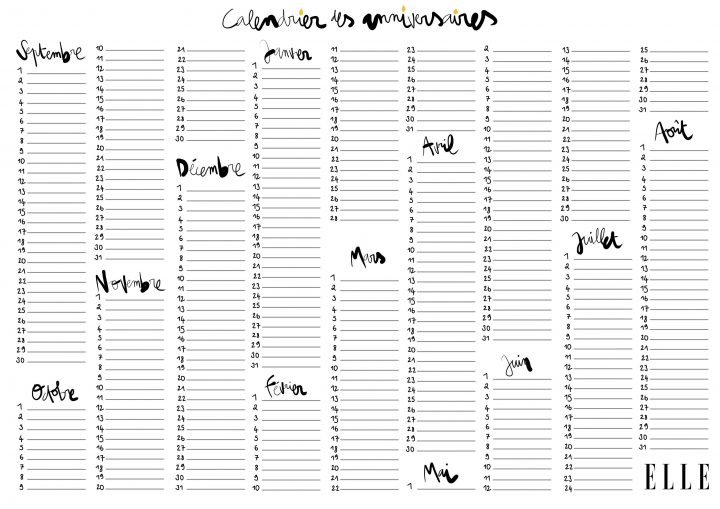 Téléchargez Votre Calendrier D'anniversaire Gratuit ! – Elle pour Calendrier Des Anniversaires À Imprimer