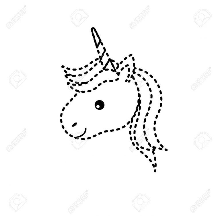 Tête De Licorne En Forme De Pointillé Avec Corne Et Coiffure encequiconcerne Dessin En Pointillé