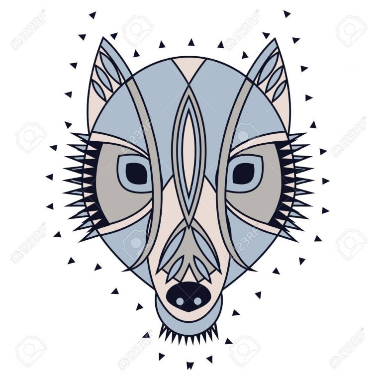 Tête De Loup Tribal Ornement. Vector Illustration De Caractère De Mascotte  Pour Le Uage Imprimer Avec Une Décoration Tribale Primitive, Le Masque intérieur Masque De Loup À Imprimer