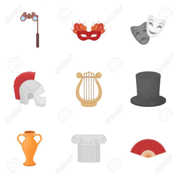 Theater Set Icons In Cartoon Style. Big Collection Of Theater.. dedans Dessin Theatre