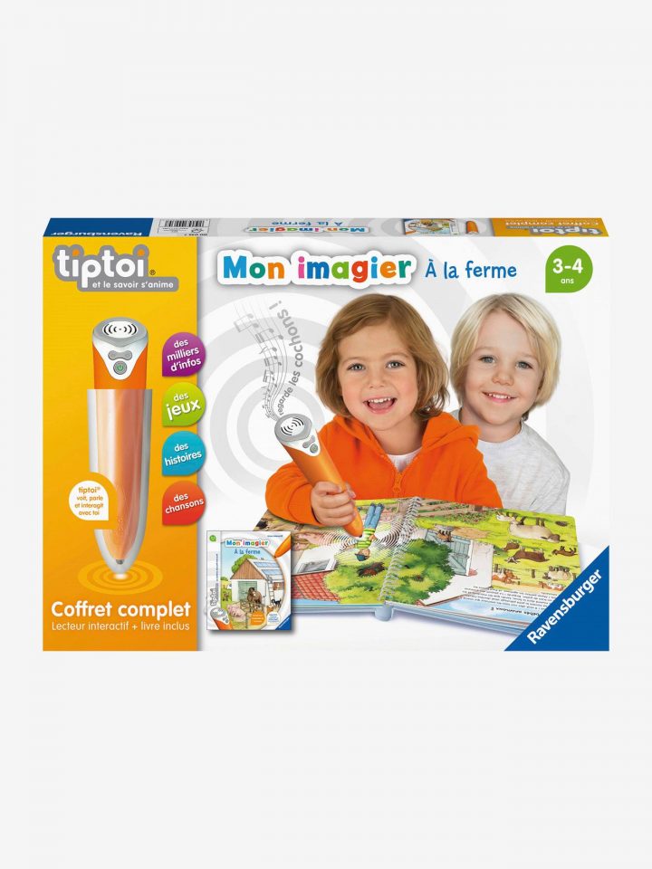 Tiptoi Coffret Complet Lecteur + Livre Imagier Ferme Ravensburger Blanc –  Ravensburger à Jeu Interactif 3 Ans