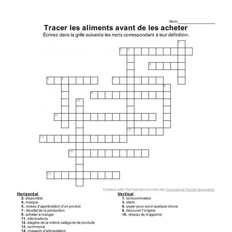 Tracer Les Aliments – Mots Croisés.pdf | Docdroid tout Définition Des Mots Fléchés