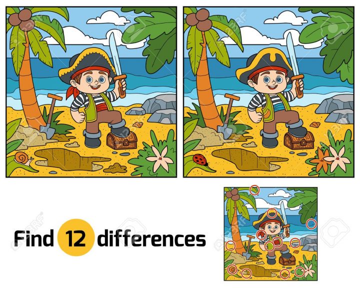 Trouver Les Différences, L'éducation Jeu Pour Les Enfants. Pirate Et Trésor  Sur Une Île Tropicale encequiconcerne Trouver Les Difference