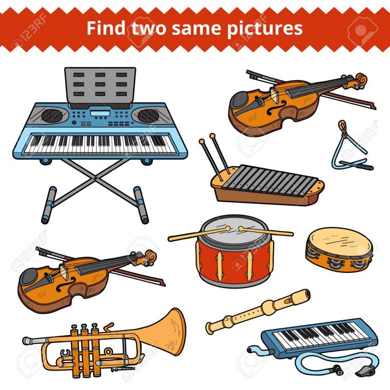 Trouvez Deux Mêmes Images, Jeu Éducatif Pour Les Enfants. Vector Set  D'instruments De Musique destiné Jeu D Instruments