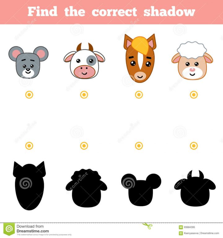 Trouvez L'ombre Correcte, Jeu D'éducation Pour Des Enfants concernant Jeux D Animaux De La Ferme