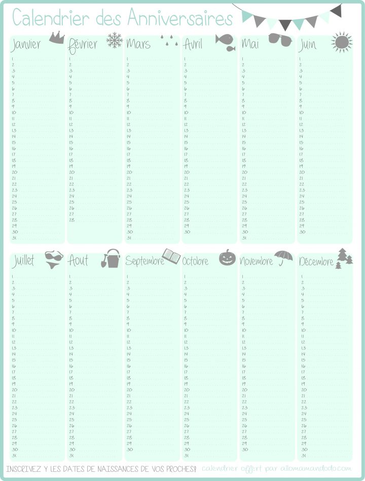 Un Calendrier Des Anniversaires… Pour Ne Jamais Plus Les dedans Calendrier Des Anniversaires À Imprimer