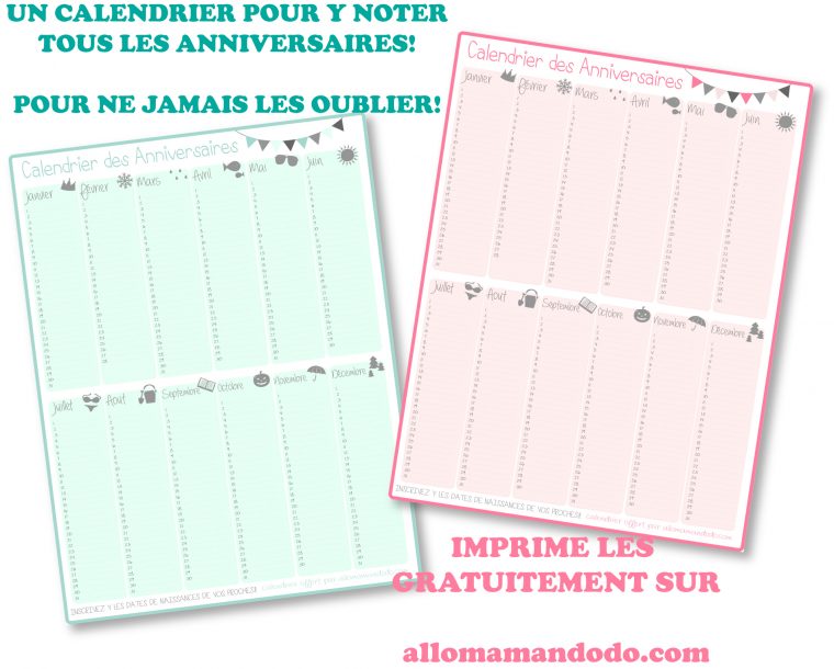 Un Calendrier Des Anniversaires… Pour Ne Jamais Plus Les destiné Calendrier Perpetuel Gratuit Imprimer