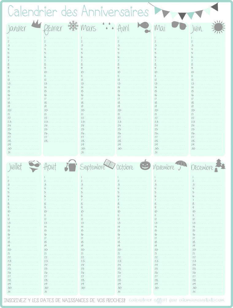 Un Calendrier Des Anniversaires… Pour Ne Jamais Plus Les encequiconcerne Calendrier Anniversaire Perpétuel À Imprimer