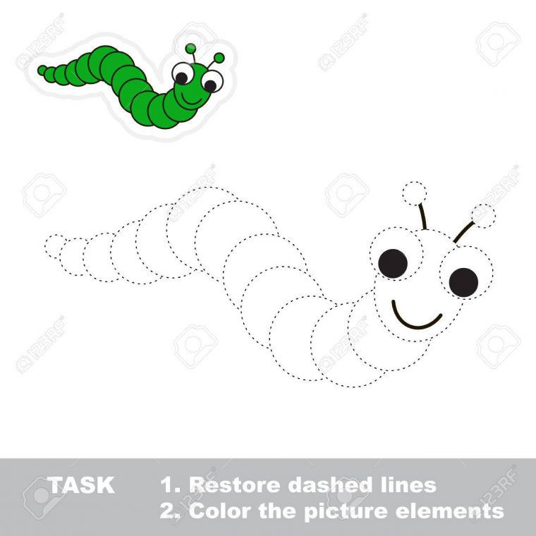 Un Dessin Animé Drôle Caterpillar. Restaurer Pointillés Et L'image De La  Couleur. Trace Jeu Pour Les Enfants. avec Dessin En Pointillé