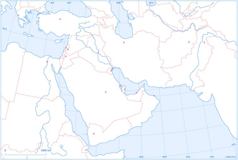 Un Fond De Carte Du Proche Et Du Moyen-Orient | Langlois pour Carte Europe Vierge À Compléter En Ligne