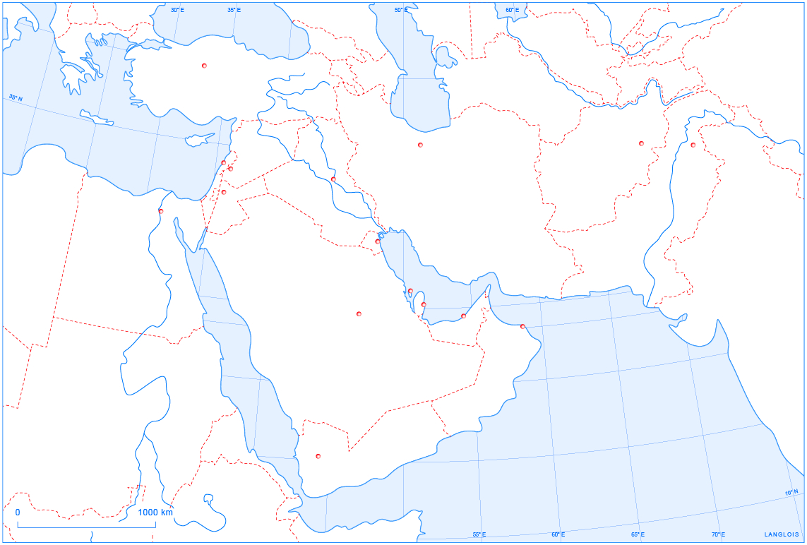 Un Fond De Carte Du Proche Et Du Moyen-Orient | Langlois pour Carte Europe Vierge À Compléter En Ligne