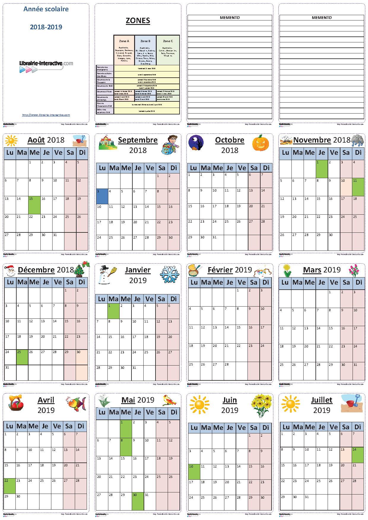 Un Planning Individuel Illustré Pour L'année Scolaire 2018 tout Planning Annuel 2018