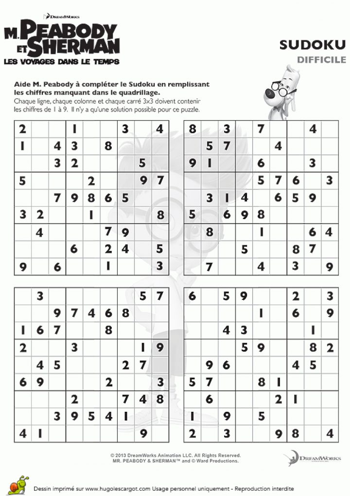 Un Sudoku Difficile À Imprimer Du Film De M.peabody concernant Sudoku Maternelle À Imprimer