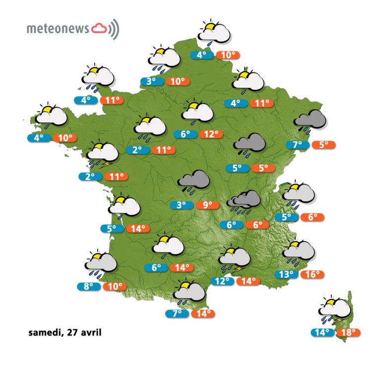 Un Temps Instable En Prévision Météo (France) Du Samedi 27 destiné Carte De France Pour Enfant