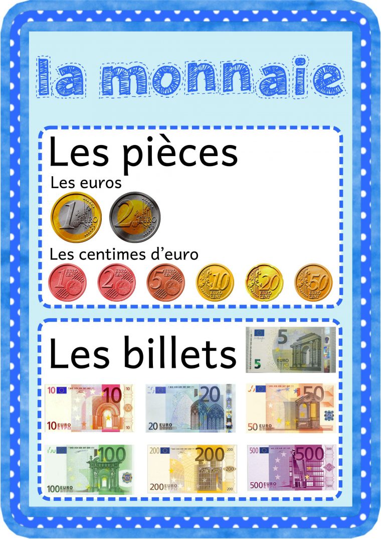 Une Affiche Sur L'euro Avec L'ensemble Des Pièces Et Des à Pièces Euros À Imprimer