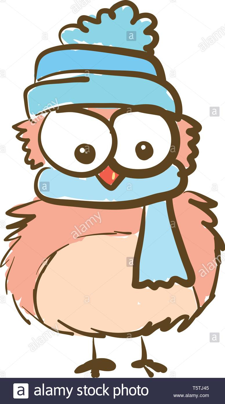 Une Caricature D&amp;#039;un Hibou Avec D&amp;#039;énormes Yeux Bleu Portant avec Hibou Dessin Couleur 