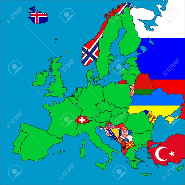 Une Carte De L'europe Avec Tous Les Pays Non Membres De L'ue Représentés  Par Leurs Drapeaux. avec Carte Des Pays Membres De L Ue