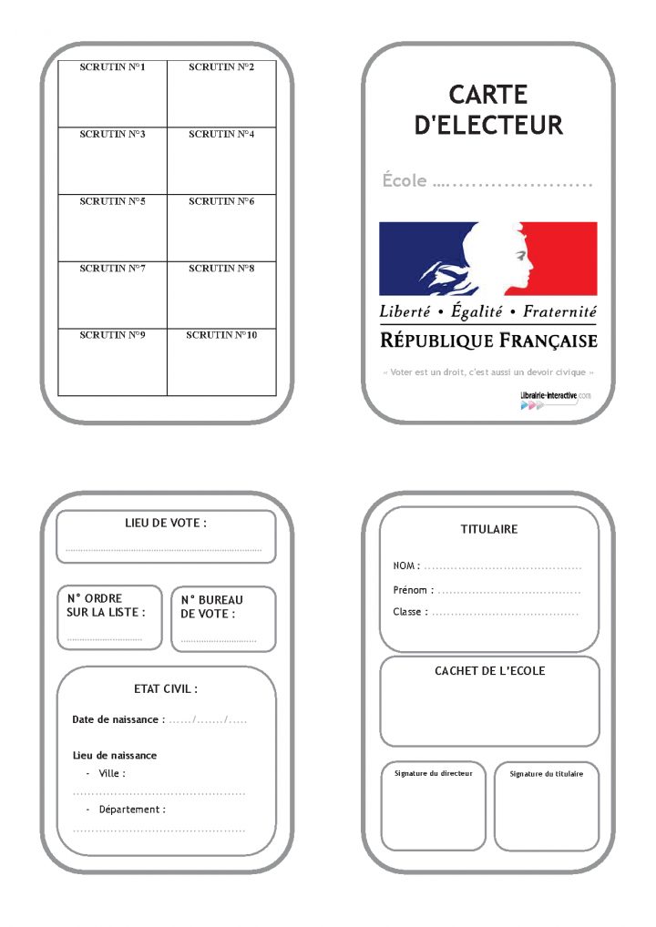 Une Carte D'électeur Pour Organiser Les Élections À L'école intérieur Argent Factice À Imprimer