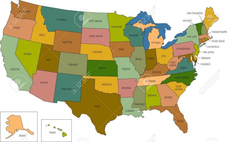 Une Carte En Couleurs Des Etats-Unis D'amérique Avec Les Noms D'états  Appelés dedans Carte Etat Amerique