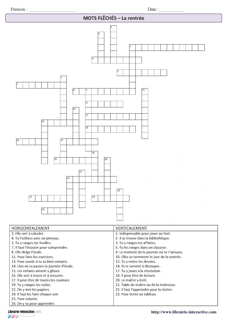 Une Grille De Mots Fléchés Sur Le Thème De L'école Et La encequiconcerne Mots Croisés Gratuits À Imprimer Cycle 3