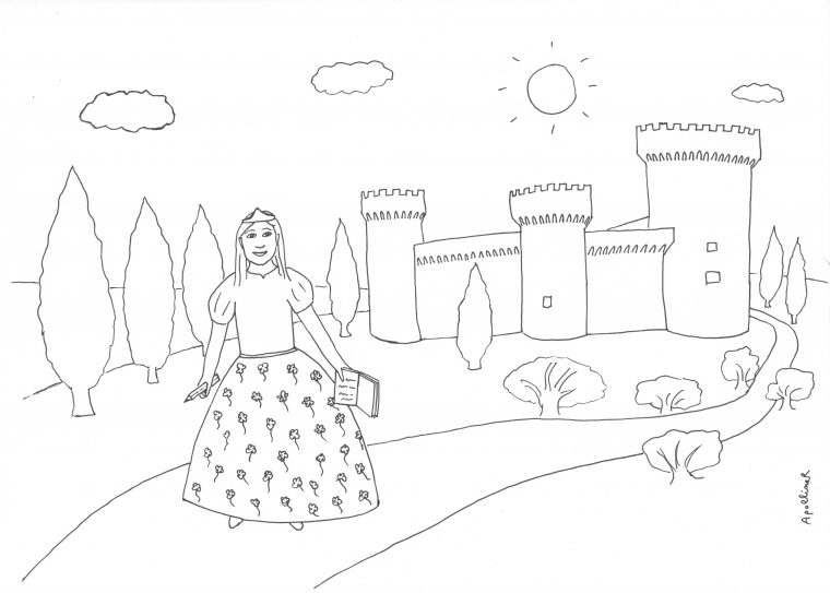 Une Petite Princesse Avec Un Carnet (À Colorier) – Apolliner destiné Dessin Chateau Princesse