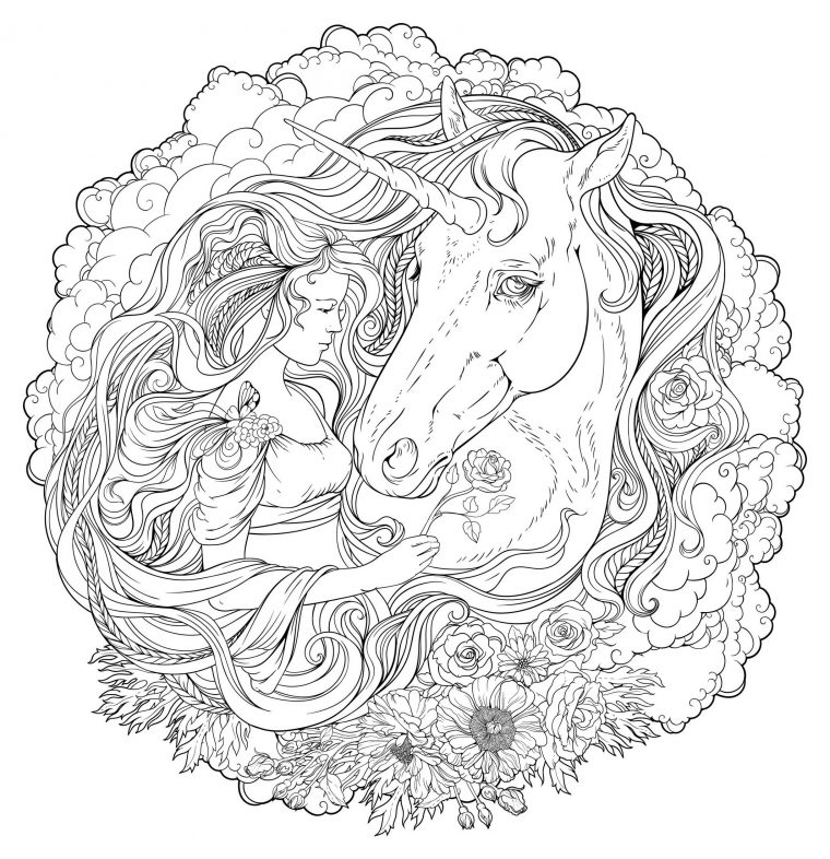 Unicorn And Girl In The Clouds – Mandalas With Characters destiné Mandala Fée