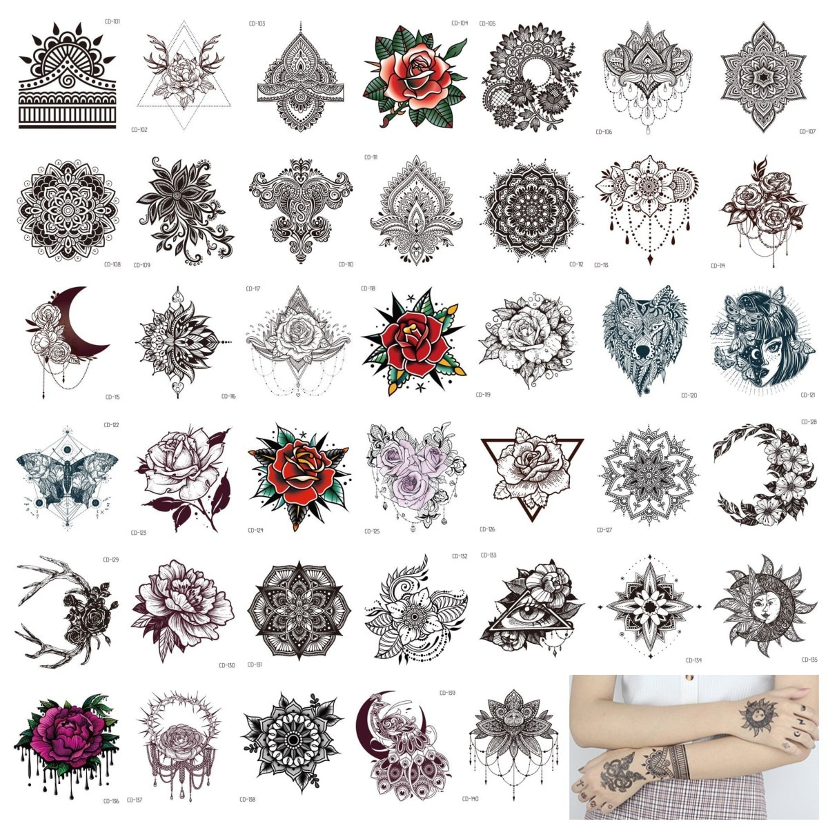 Us $7.79 22% Off|40Pcs Henna India Tattoos Sticker Black Temporary Tattoo  Paper Mandala Flower Rose Fake Tatto Stickers Hand Arm Foot Body encequiconcerne Mandala Fée 