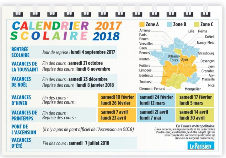 Vacances Scolaires 2017-2018 : Le Calendrier À Imprimer – Le pour Calendrier 2018 Avec Jours Fériés Vacances Scolaires À Imprimer