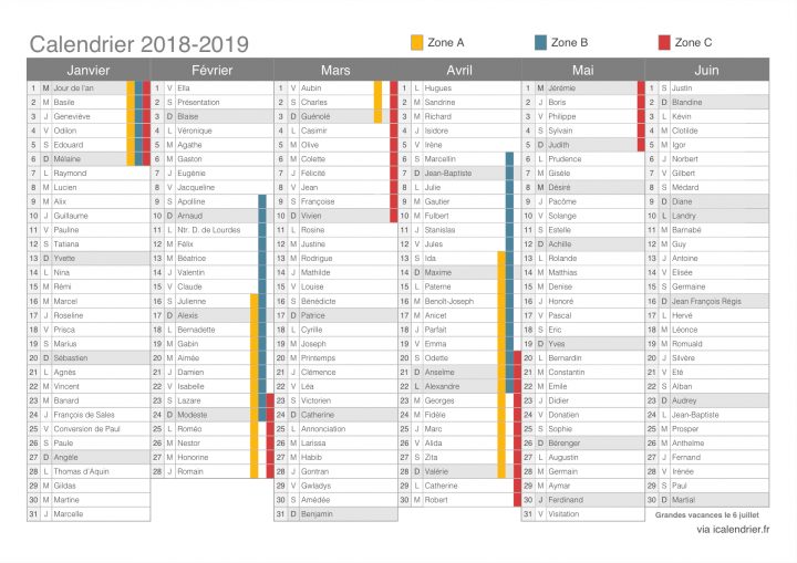 Vacances Scolaires 2018-2019 – Dates – Icalendrier dedans Calendrier 2018 Avec Jours Fériés Vacances Scolaires À Imprimer