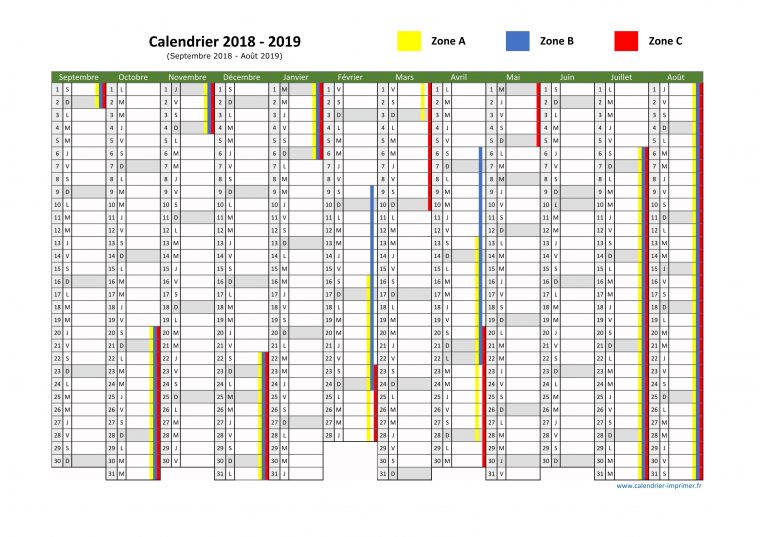 Vacances Scolaires 2018 2019 encequiconcerne Calendrier Annuel 2018 À Imprimer