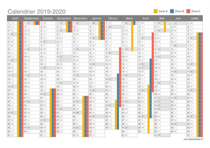 Vacances Scolaires 2019-2020 – Dates – Icalendrier concernant Calendrier 2019 Avec Jours Fériés Vacances Scolaires À Imprimer