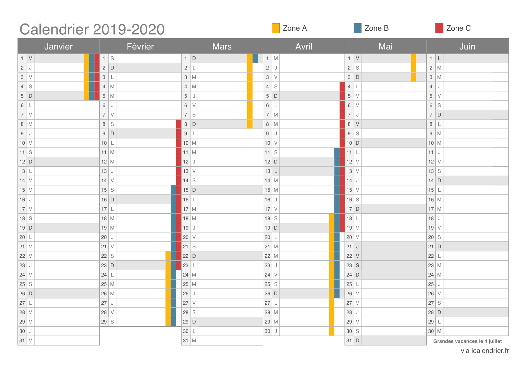Vacances Scolaires 2019-2020 - Dates - Icalendrier serapportantà Calendrier 2019 Avec Jours Fériés Vacances Scolaires