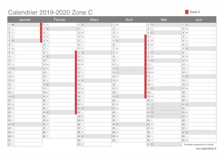 Vacances Scolaires 2019-2020 Zone C – Calendrier Et Dates intérieur Calendrier 2019 Avec Jours Fériés Vacances Scolaires