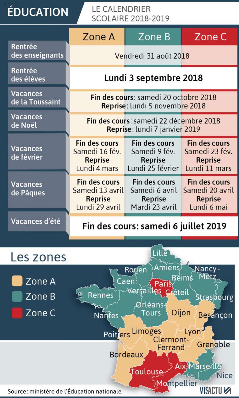 Vacances Scolaires Et Jours Fériés : Voici Le Calendrier De pour Calendrier 2019 Avec Jours Fériés Vacances Scolaires