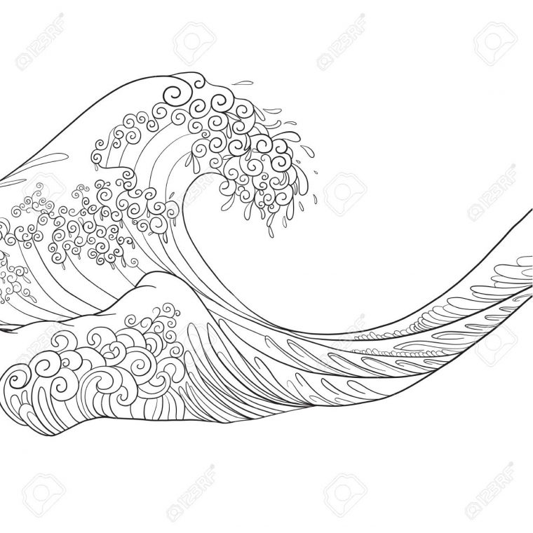 Vague Japonaise, Dessin Isolé. Illustration Vectorielle Stock concernant Dessin De Vague A Imprimer