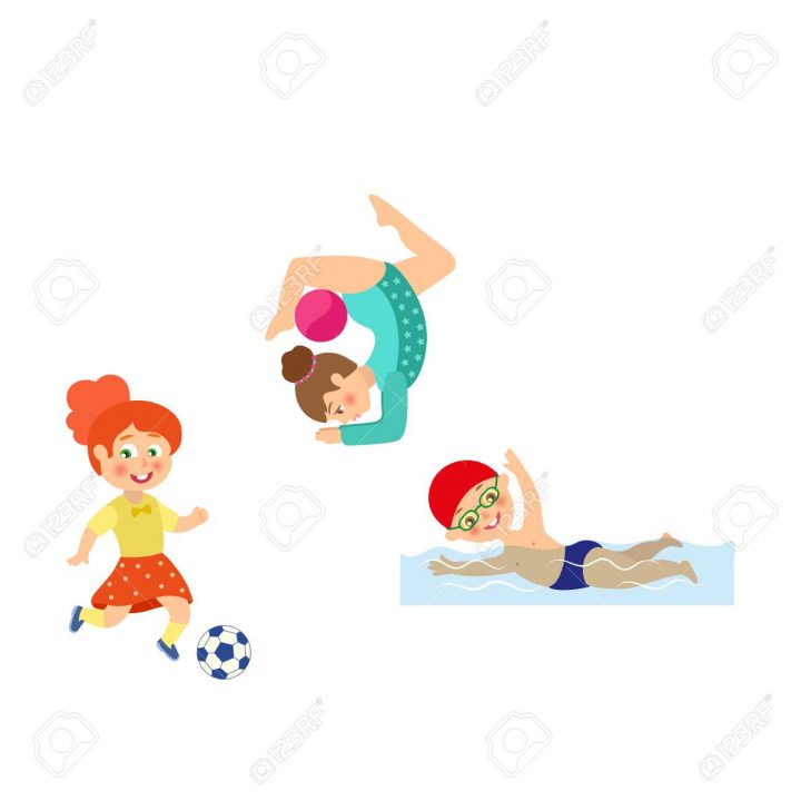 Vecteur De Dessin Animé Plat Enfants Faisant Des Jeux De Sport. Fille  Jouant Au Football, Un Autre Faisant L'exercice De Gymnastique D'étirement  Avec encequiconcerne Jeux Enfant Dessin