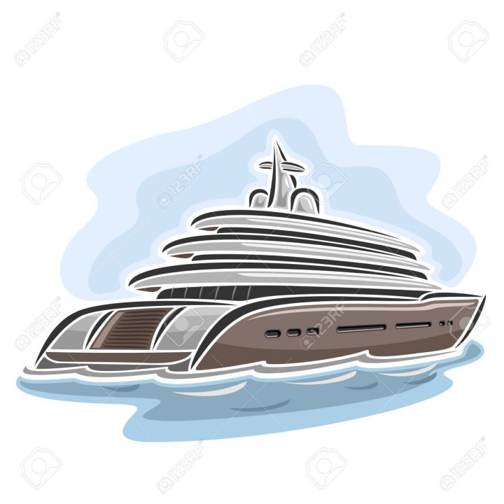 Vector Illustration D'un Grand Mega Yacht, Composé De Croisière Dessin  Animé Paquebot De Luxe Bateau, Flottant Sur Les Vagues De La Mer Océan Gros à Paquebot Dessin