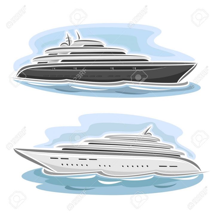 Vector Illustration D'un Grand Mega Yacht, Composé De Croisière Dessin  Animé Paquebot De Luxe Bateau, Flottant Sur Les Vagues De La Mer Océan Gros pour Paquebot Dessin