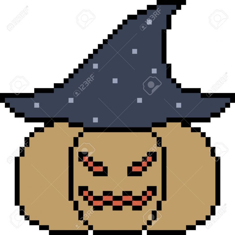 Vector Pixel Art Pumpkin Halloween Isolated concernant Modele Dessin Pixel