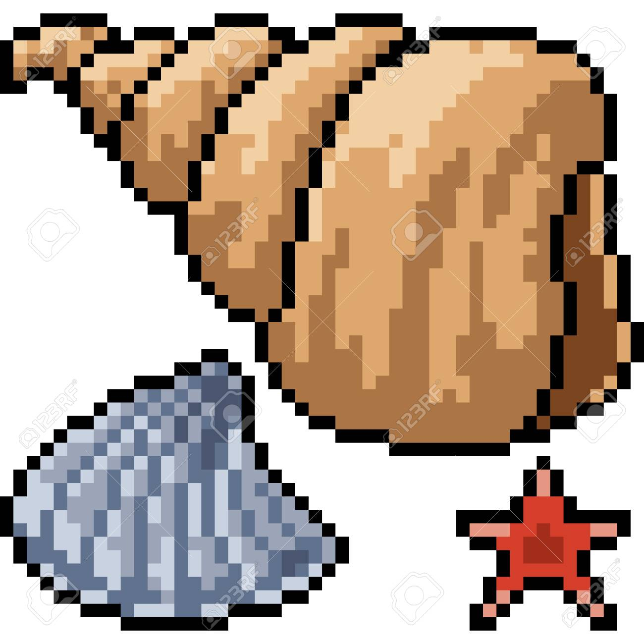 Vector Pixel Art Shellfish Set Isolated Cartoon dedans Modele Dessin Pixel