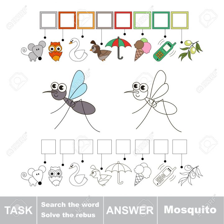 Vector Rebus Jeu Pour Les Enfants. Éducatif Facile Jeu D'enfant. Niveau De  Jeu Simple. Trouver La Solution Et Écrire Le Mot Caché Mosquito à Rebus Enfant