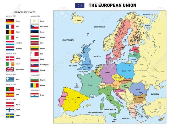 Vector Très Détaillée Carte Politique De L'union Européenne Avec Des  Drapeaux Et Capitales. Tous Les Éléments Sont Séparés Dans Des Couches à Les Capitales De L Union Européenne