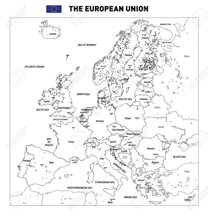 Vector Très Détaillée Carte Politique De L'union Européenne Avec Des  Drapeaux Et Capitales. Tous Les Éléments Sont Séparés Dans Des Couches encequiconcerne Les Capitales De L Union Européenne