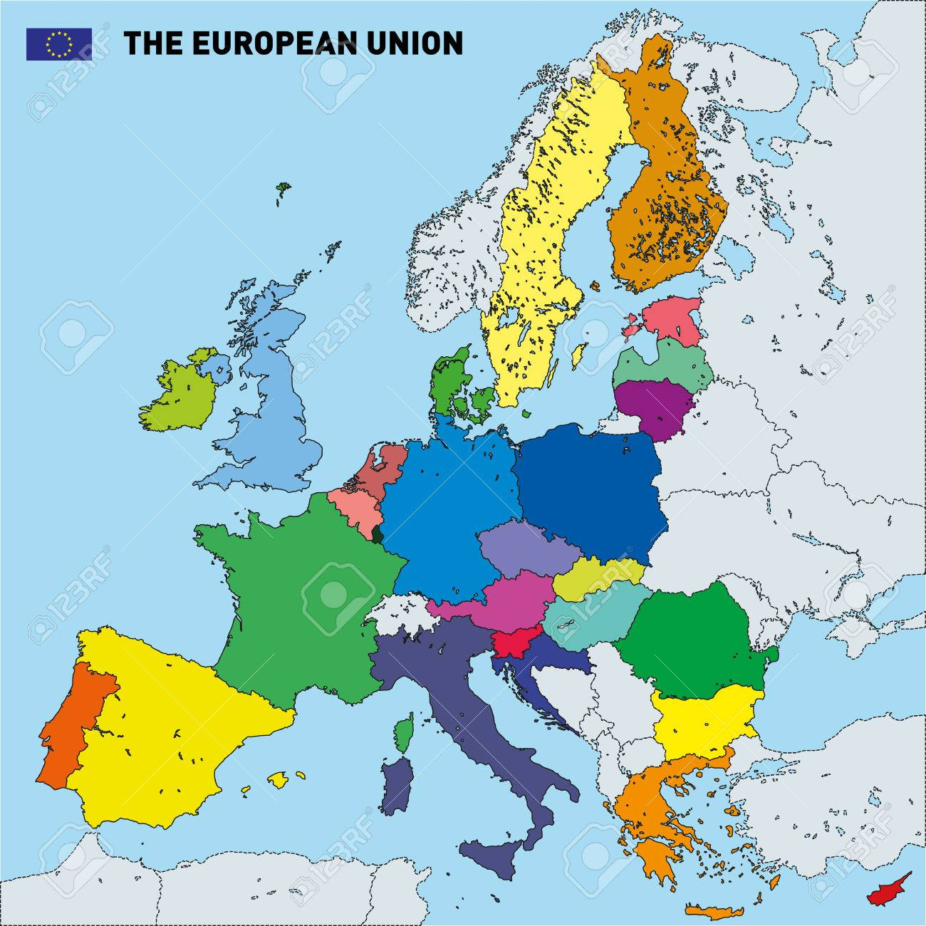 Vector Très Détaillée Carte Politique De L'union Européenne Avec Des  Drapeaux Et Capitales. Tous Les Éléments Sont Séparés Dans Des Couches serapportantà Carte De L Europe Avec Capitales