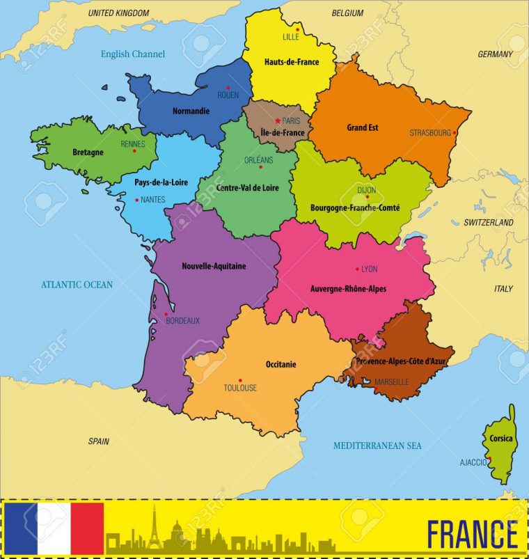 Vector Une Carte Politique Très Détaillée De La France Avec Les Régions Et  Leurs Capitales. Tous Les Éléments Sont Séparés Dans Des Calques encequiconcerne Carte De La France Avec Les Régions