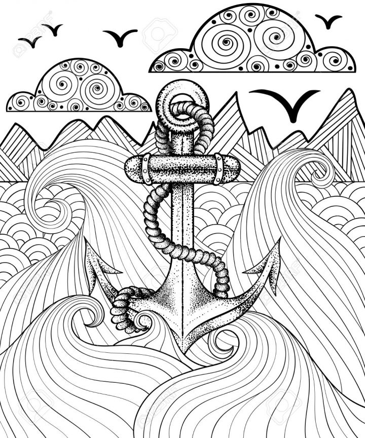 Vector Zentangle Imprimer Pour Coloriage Adulte. Hand Drawn Ancrage  Artistique Ethnique De La Mer À Motif Ornemental. à Coloriage Sur La Mer À Imprimer