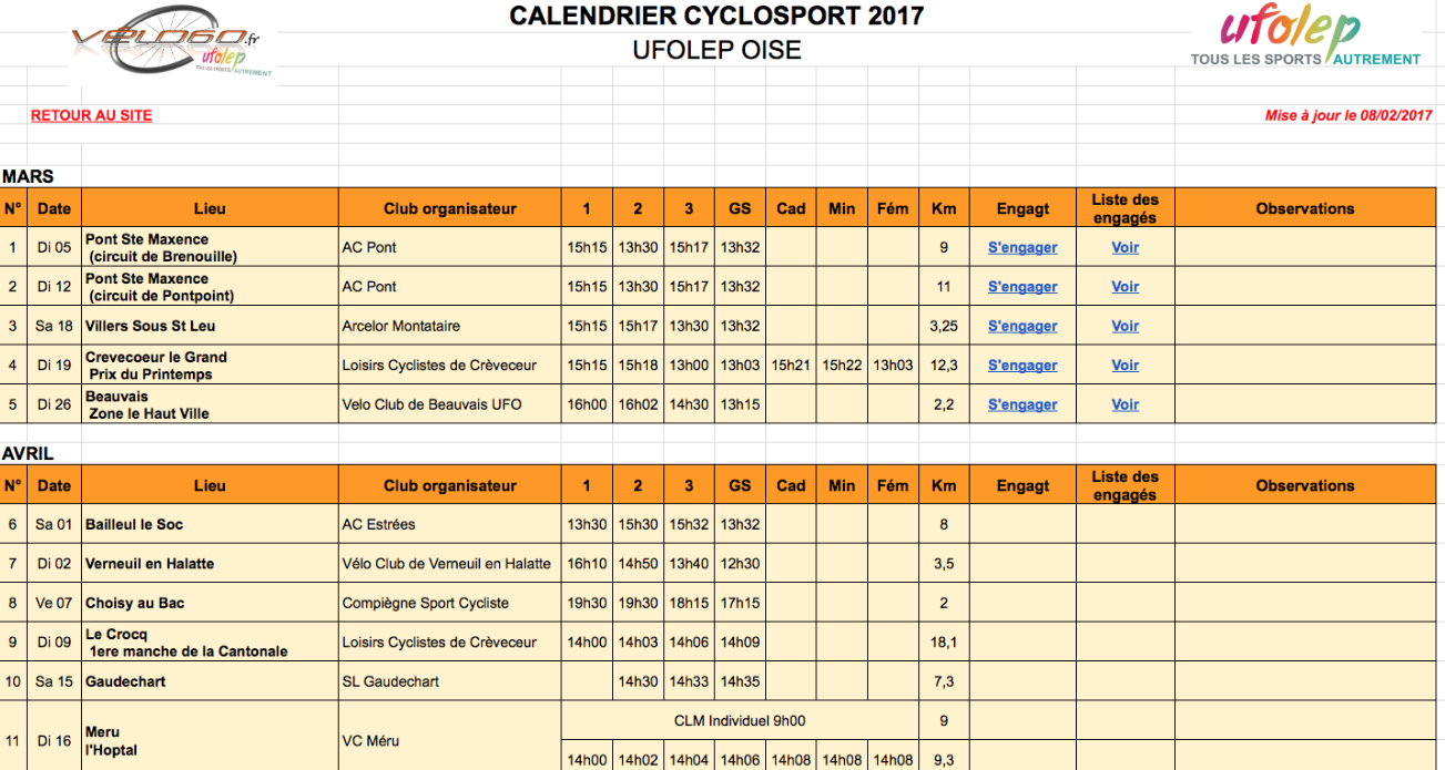 Vélo60: Calendrier Route Et Engagements 2017 à Calendrier 2017 En Ligne